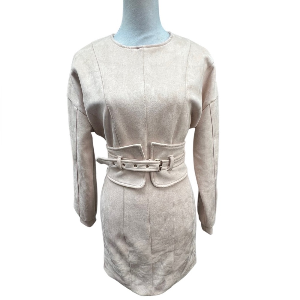 Peace + Love / Misguided Long Sleeve Pale Pink Faux Suede Mini Dress / Size:10
